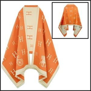 Source Unknown H Horse Poncho Scarf  Orange & Cream